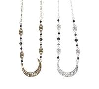 IMIKEYA 2Pcs Vintage Moon Pattern Head Chain Set Natural Black Crystal Beads, Retro Copper Silver Forehead Hair Decor for Wedding, Bridal, and Festival Accessories