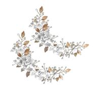 IMIKEYA 2pcs White Soft Clay Flower Bridal Headpiece with Silver Alloy Leaves Wedding Hair Accessories for Brides Prom Hair Pieces