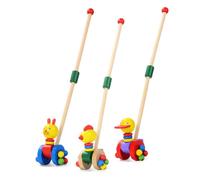 IMIKEYA 2pcs Wooden Walker Trolley Pushing for Early Childhood Detachable Step Cart with Long Handle Cute Cartoon Design for Bright Color for Color Recognition