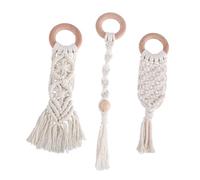 IMIKEYA 3 Pcs Hand-Woven Cotton Rope Molar Rod Teethers for Babies, Natural Beech Wood Grinding Sticks for Gum Massage and Chewing, Safe Baby Teething Toys for Infant Oral Care