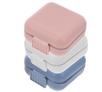 IMIKEYA 3Pcs Airtight Portable Pill Organizer Small Five-Compartment Medicine Box Travel Medication Case Daily Vitamin Holder in Light Pink, Orange, Grey Blue, and Cream