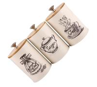 IMIKEYA 3pcs Airtight Tea Coffee Sugar Storage Canisters with Lids, Zinc Plated Iron Material, Retro Pattern Design for Kitchen Organisation, Beige Colour Assorted style