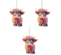 IMIKEYA 3pcs Cartoon Cow Decorative Hanging Ornament Cute Resin Highland Cow Pendants for Car Home Christmas Fluffy Decorations