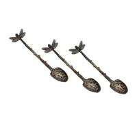 IMIKEYA 3pcs Multi-Purpose Dessert Cake Spoons Made of Zinc Alloy, Easy to Carry Coffee and Fruit Spoons Suitable for Home and Restaurant Use with Vintage Forest Dragonfly Design