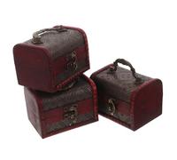 IMIKEYA 3pcs Vintage Red Treasure Chest Jewelry Box with Lock Portable Keepsake Organizer for Home Decor Travel-friendly Retro Trinket Storage with Compartments