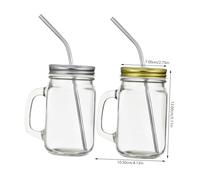 IMIKEYA 4 Pcs Glass Cups with Lid Handle and Stainless Steel Straw Square Drinking Jars for Water Juice Milk Reusable Mugs for Home Office Study