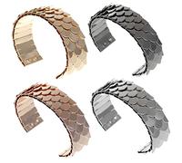 IMIKEYA 4pcs Adjustable Womens Open Metal Fish Scale Bangles Punk Style Open Bracelets in Gold Silver Rose Gold and Gun Black Smooth Surface for Daily and Party Wear