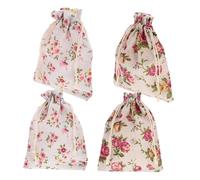 IMIKEYA 4pcs Empty Lavender Sachet Bags Drawstring Pouch with Rose and White Floral Design Refillable Fragrance Storage for Jewelry Spices Dried Flowers Wardrobe and Home Use