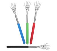 IMIKEYA 4pcs Extendable Metal Back Scratchers with Skull Palm Design, Portable Telescopic Body Massage Tools for Elderly and Adults, Multi-Color Set for Itching Relief and Travel Use