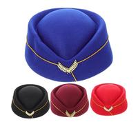 IMIKEYA 4pcs Flight Attendant Beret Hats for Women Hostess Style in Black Wine Red Bright Red and Royal Blue Lightweight and Portable for Cosplay Role Play and Career Dress Up