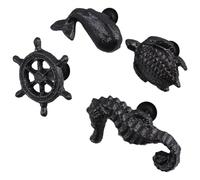 IMIKEYA 4Pcs Ocean Style Cast Iron Sea Animal Cabinet Knobs Set, Vintage Marine Creature, Whale, Turtle Seahorse Drawer Pull Handles for Wardrobe and Cupboard
