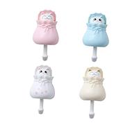 IMIKEYA 4pcs Self Adhesive Cat Wall Hooks Decorative Plastic Wall Mounted Hooks for Towels Coats Keys in Yellow White Blue Pink Damage Suitable for Brick Surfaces