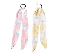 IMIKEYA 4pcs Tie-dye Silk Hair Loop Elastics with Long Ribbon Tails Mixed Pink and Yellow Colors Soft Head Rope Hair Accessories for Women and Girls and Ponytail Styling