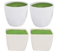 IMIKEYA 4pcs Tiny Artificial Flowerpots Plastic Planter Decor with Foam and Green Plush Material, Large Capacity Miniature Flowerpot for Corridor and Handcraft Making, and Square