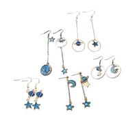 IMIKEYA 5 Pairs Asymmetrical Moon Star Earrings Long Dangle Earrings Planet Pendant for Women Comfortable Lightweight Jewelry for Parties Weddings and Daily Wear