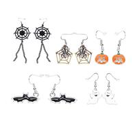 IMIKEYA 5 Pairs Halloween Alloy Dangle Earrings Lightweight Pendant Costume Accessories with Bat Ghost Pumpkin Spider Web Designs for Women Party