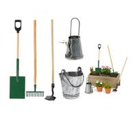 IMIKEYA 5 Pcs Miniature Dollhouse Gardening Tools: 1:12 Tiny Fairy Garden Accessories with Spade Rake Pestle Kettle Bucket Mini House Garden Furniture for Diy Micro Landscape Decor