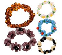 IMIKEYA 5pcs Bohemian Flower Beaded Rings for Lightweight Elastic Finger Jewelry Colorful Stackable Decoration Random Color