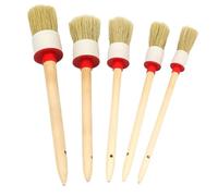 IMIKEYA 5pcs Car Detailing Brush Soft Pig Hair Bristle with Long Wooden Handle for Wheels Air Vents Interior Cleaning Multipurpose Auto Care Tool