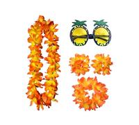 IMIKEYA 5pcs Hawaii Bracelet and Garland Set Funny Pineapple Eyeglasses for Party Use, Lightweight Cloth and Plastic Material, Stylish Orange Accessories for Dancing and Hawaiian Fancy