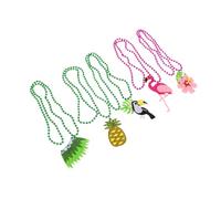 IMIKEYA 5Pcs Tropical Beaded Necklaces Hawaiian Luau Party Beach Decorations with Pink Flower Grass Skirt Pineapple Toucan Flamingo Designs for Women Summer Events