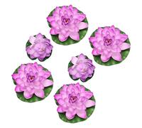 IMIKEYA 6pcs Artificial Lifelike Floating Lotus Lilies Pond Decorations Set Violet Plastic Water Pond Accessories with 2 Medium Buds and 4 Large Flowers for Aquarium and Fish Decor