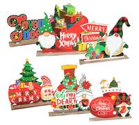 IMIKEYA 6pcs Christmas Table Decorations Wooden Merry Christmas Standing Signs Tabletop Gnome pattern Signs Ornament for home Farmhouse Office Desk Holiday Party Centerpieces Decoration