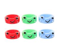IMIKEYA 6pcs Cute Frog Resin Rings Lightweight Non Fading Animal Finger Jewelry for Teen Women Party Birthday Gift Red Green Blue