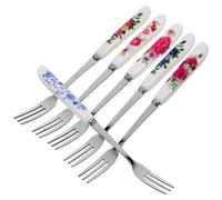 IMIKEYA 6pcs Stainless Steel Dessert Forks with Ceramic Handle Vintage Pastry Cake Forks Flower Pattern Stirring Tableware for Fruit Salad Spaghetti Appetizer