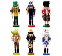 IMIKEYA 6pcs Wooden Nutcracker Soldier Ornaments Set 13cm / 5" Christmas Tree Hanging Small Nutcracker Figures With Straps Desktop Policeman Puppet for Festive Holiday Party Home Decoration