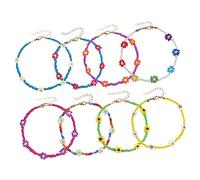 IMIKEYA 8pcs Colorful Beaded Flower Bracelets Anklets Set for Women Summer Boho Jewelry Durable Wear Resistant Wrist Decoration Gift