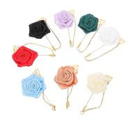 IMIKEYA 8pcs Mens Rose Flower Brooches with Chain Simple Corsage Floral Lapel Pins Lightweight Satin Boutonniere for Groom Suit Wedding Anniversary Formal Events