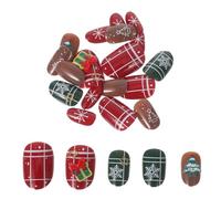 IMIKEYA Almond Shape French False Nails Medium Full Cover Glue-On Tips for Women and Short Artificial Holiday Nails with Snowflake and Tree Design Winter Christmas