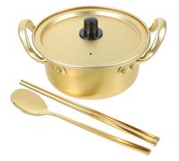 IMIKEYA Aluminum Double Handle Instant Noodle Pot with Spoon Korean Ramen Soup Cooking Pot Lightweight for Home Restaurant Hotel Use