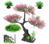 IMIKEYA Aquarium Artificial Plants Decor Realistic Pink Cherry Blossom & Green Water Grass Ornament for Fish Tank Plastic Simulate Plants Set for Goldfish Betta Tank