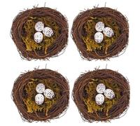 IMIKEYA Artificial Bird Nests Home Bird Nest Decor with Eggs 4 Sets Lightweight Rattan and Foam Material, Natural and for House Landscape and Yard Decoration