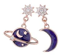 IMIKEYA Asymmetrical Moon Star Earrings for Women Dangle Pendant Jewelry Space Planet Design Rose Gold Unique Valentines Day Mothers Day Christmas