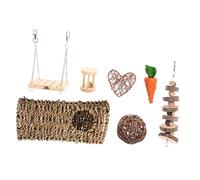 IMIKEYA Bunny Rabbit Teething Toys Set 7pc Wood Chewing Toys for Guinea Pigs Hamsters Birds Parrots Pet Health Care