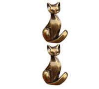 IMIKEYA Cat and Wear Resistant Surface 2pcs Vintage Brass with Glossy Finish Figurines Small Retro Animal Sculptures Elegant Art Pieces for Coffee Table or Shelf Decor Collectors