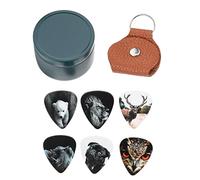IMIKEYA Celluloid Guitar Picks 15pcs Medium Size with Creative Animal Patterns, Portable Acoustic and Electric Guitar Plectrums Set Including Metal Tin and Pick Holder Case for Musicians