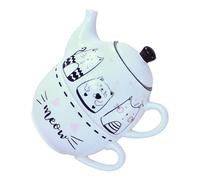 IMIKEYA Ceramic Tea Pot and Cup Set with Cat Pattern Creative and Elegant Home Tea Pot and Mug Kit for Functional Room Decor in White