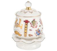 IMIKEYA Ceramic Worship Water Cup with Tray and Lid for Home Shrine | Porcelain Finish, Lotus Flower Design, Stable Placement, Small Offerings and Tea, Buddhist Gift Buyers