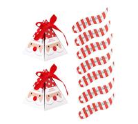 IMIKEYA Christmas Candy Boxes Paper Material Pyramid with Straps and Tags Red Colour, 50pcs Set, Unique and Elegant Bags for Christmas Party and New Year Celebration