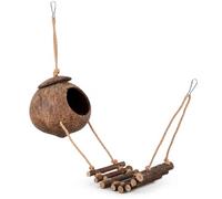 IMIKEYA Coconut Gecko Hide Cave with Ladder, Natural Reptile Hideout for Crested & Leopard Gecko, Hanging Coco Shell Hut for Terrarium Tank Decor & Reptile Tank Accessories