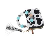 IMIKEYA Cow Print Wallet Keychain Lightweight PU Coin Purse with Card Slots Cash Compartment Stylish Wristlet Key Holder for Daily Use Durable Chic Design
