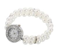 IMIKEYA Cuff Watches for Women with Double Row Pearls and Expanding Bracelet, White Alloy, Scratch Resistant, for Christmas Parties