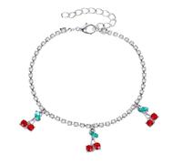 IMIKEYA Delicate Cherry Rhinestone Ankle Bracelet for Women, White Alloy Foot Chain with Fruit Pendant, Decorative Anklet for Beach Party or Dancing Party Accessories