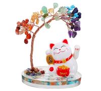 IMIKEYA Desk Cat Decor Crystal Tree Cat Ornament Wealth Tree Ornaments Home Office Decor