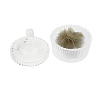IMIKEYA Dual-sided Face Powder Puff with Velvet Surface and Ribbon Bow, White and Green Decorative Glass Storage Box Included, Beauty Powder Applicator for Home and Travel Use