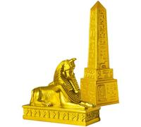 IMIKEYA Egyptian Style Resin Decors 2 Pcs Golden Egyptian Sphinx Figurine with Obelisk Statue Fine Workmanship Desktop Decoration Home Decor